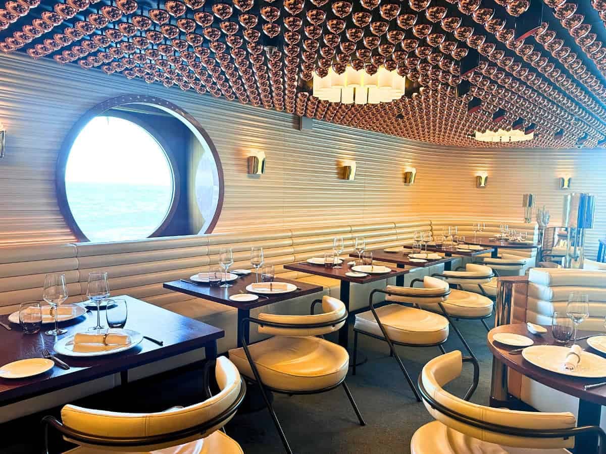 A restaurant aboard a Virgin Voyages ship