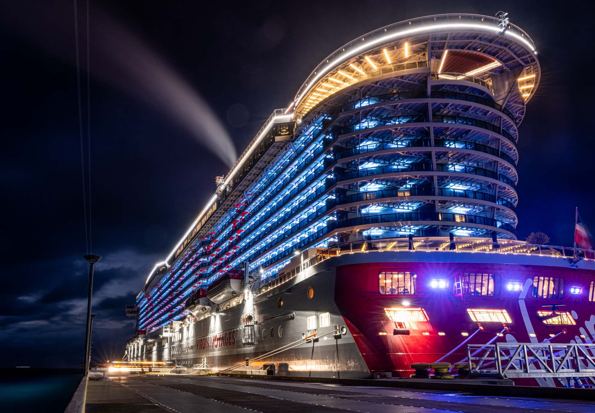 Valiant Lady lit up at night