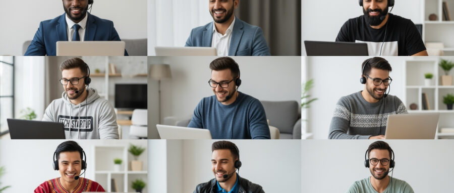 A diverse group of men in a professional webconfer 19584