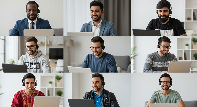 A diverse group of men in a professional webconfer 19584