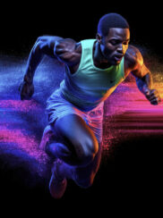 Athlete in motion with digital speed effect