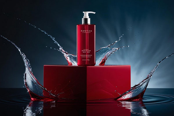 Fantastic liquid hand wash on red podium with yalda night water splash min
